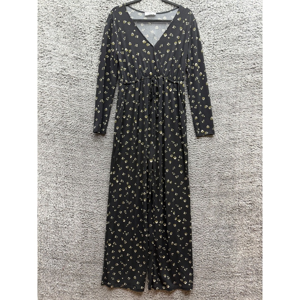 Kaileigh Floral Print Faux Wrap V-Neck Long Sleeve Maxi Dress Black Size S